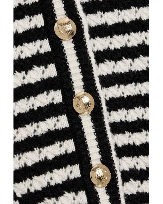 Anine Bing Black Gwen Striped Pointelle-Knit Merino Wool And Cashmere-Blend Cardigan