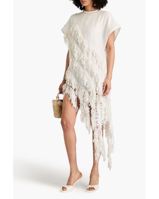 Zimmermann White Embellished Linen And Silk-blend Organza Dress