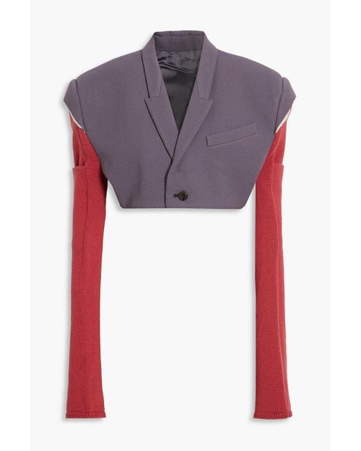 Rick Owens Red Cropped Knit-paneled Wool-blend Crepe Blazer