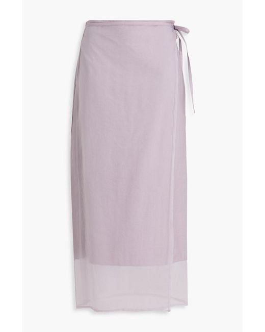 Brunello Cucinelli Purple Organza-paneled Cotton-blend Twill Midi Wrap Skirt