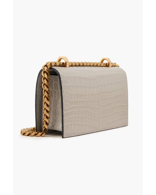 Alexander McQueen Natural Schultertasche aus leder mit krokodileffekt und verzierung
