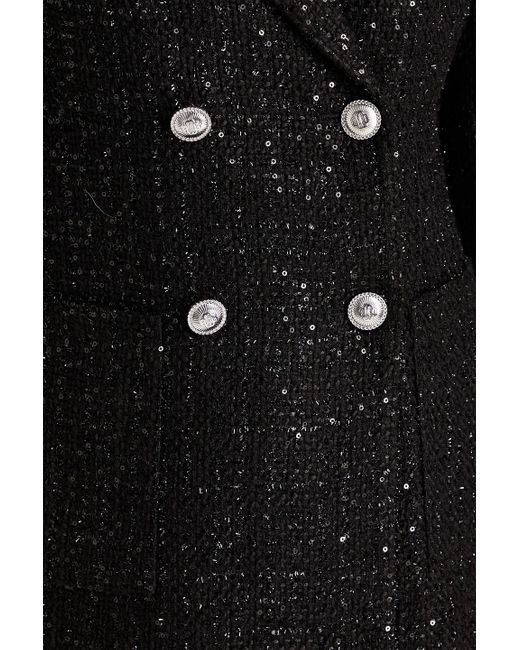 Maje Black Double-breasted Sequined Tweed Blazer