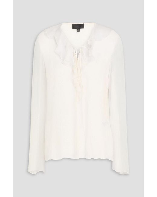 Nili Lotan White Gisella Ruffled Silk-crepon Blouse