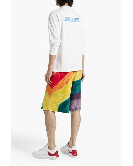 Acne Red Tie-dyed Cotton-terry Drawstring Shorts for men