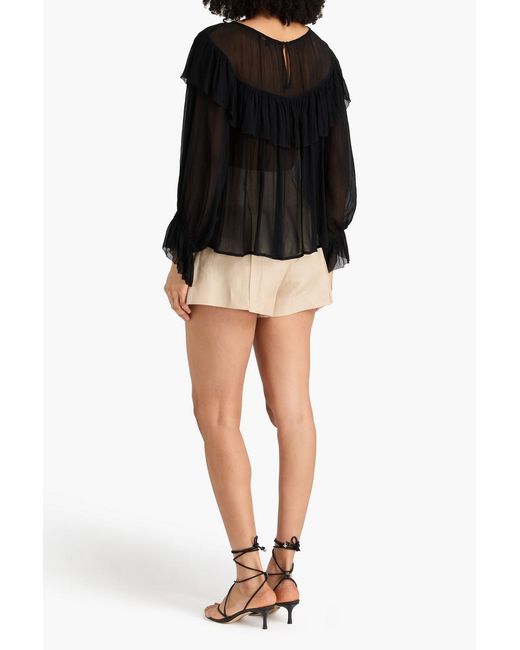 Maje Black Ruffled Crepon Blouse