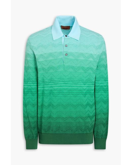 Missoni Green Dégradé Crochet-Knit Cotton Polo Shirt for men
