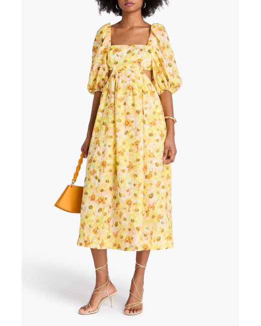 Zimmermann Metallic Open-back Floral-print Linen Midi Dress