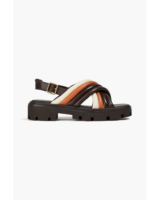 Tory Burch Brown Quilted Leather Slingback Sandals
