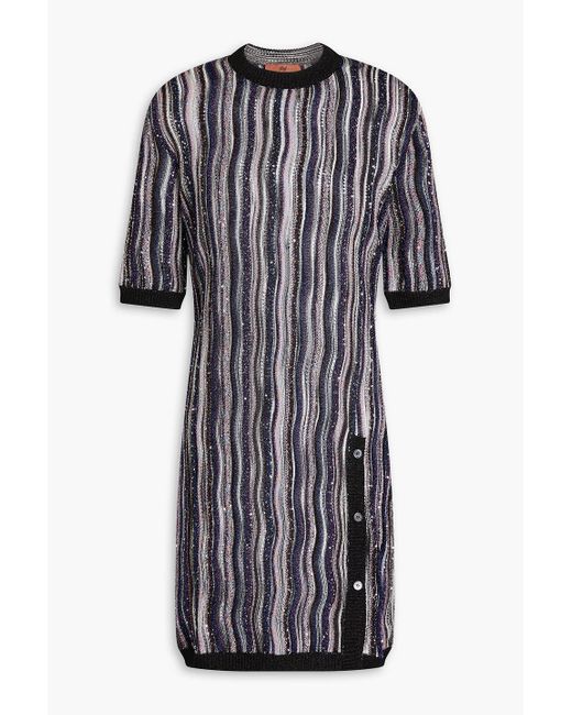 Missoni Black Sequin-embellished Striped Crochet-knit Mini Dress