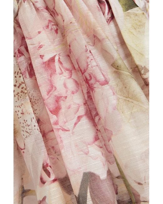 Zimmermann Natural Ruffled Floral-print Linen And Silk-blend Midi Dress