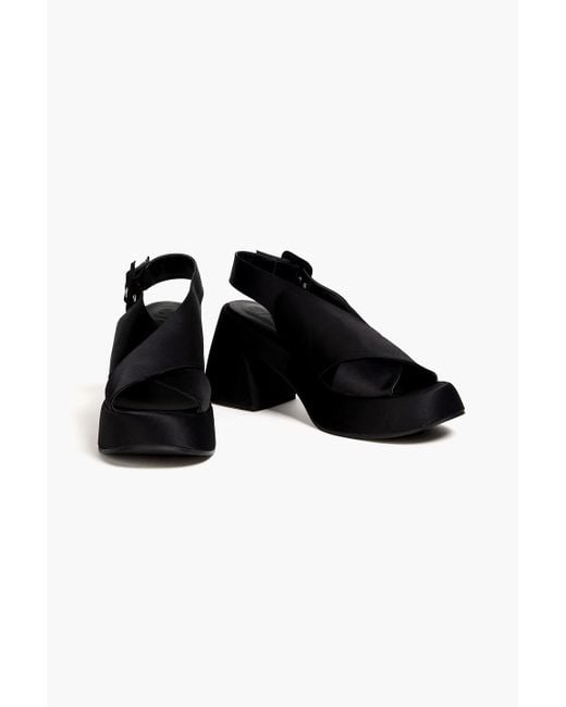 Ganni Black Satin Platform Slingback Sandals