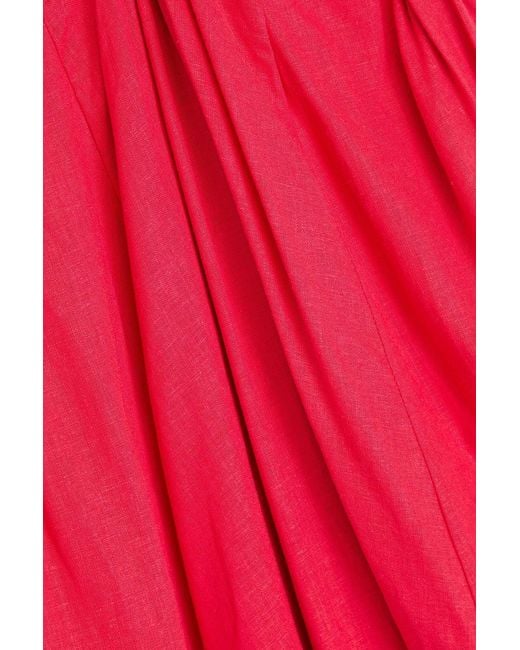 Farm Rio Red Knotted Cutout Linen-blend Midi Dress