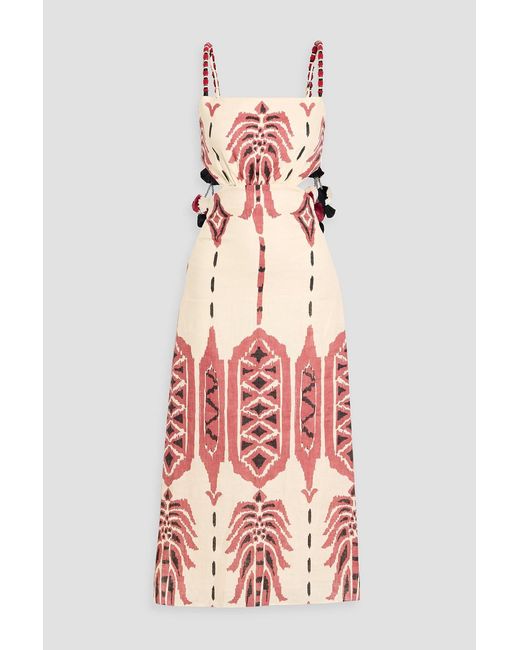 Johanna Ortiz Red Palm Of Tiahuanaco Printed Linen Midi Dress