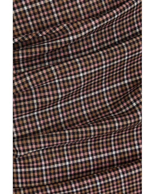 Brunello Cucinelli Brown Draped Checked Crepe Midi Skirt