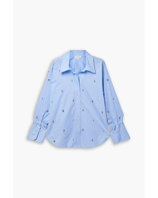A.L.C. Blue Monica Crystal-embellished Cotton-twill Shirt