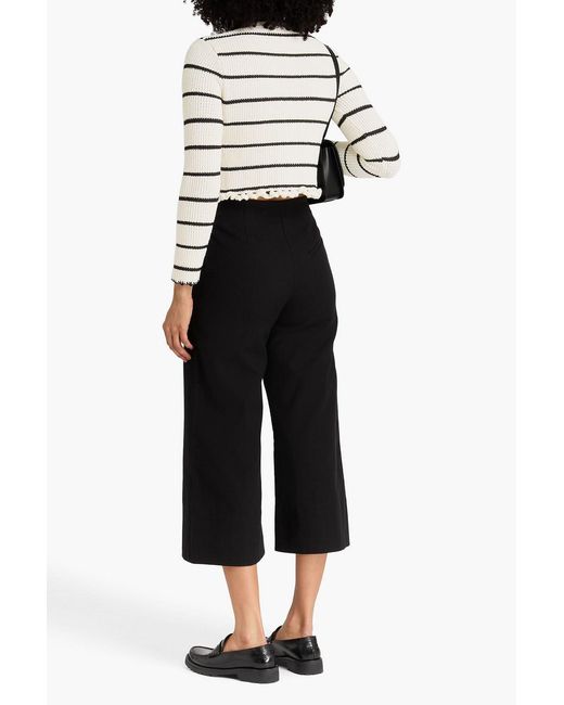 Claudie Pierlot Gray Cropped Striped Intarsia Cotton-blend Cardigan