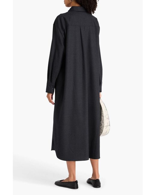 Theory Black Flannel Midi Shirt Dress