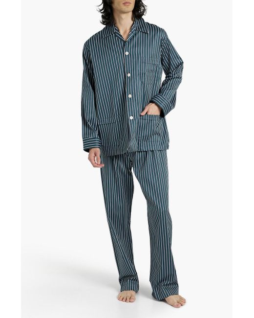 Derek Rose Wellington pyjama aus baumwollpopeline mit streifen in Blue für Herren