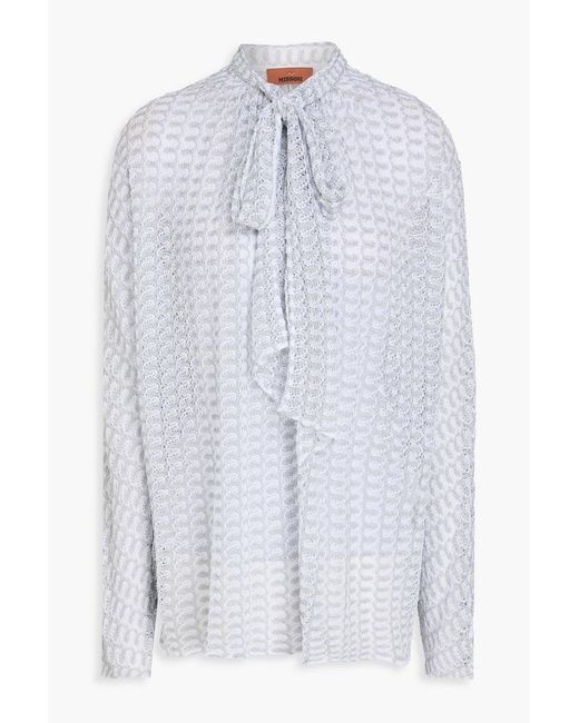Missoni White Pussy-bow Crochet-knit Top