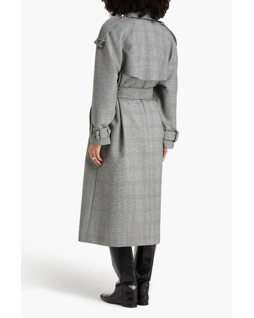 Zimmermann Gray Belted Prince Of Wales Checked Wool-Blend Trench Coat