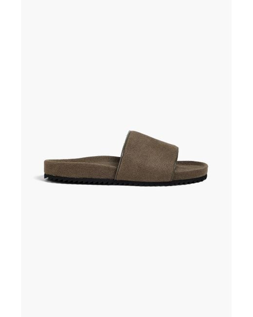 Frescobol Carioca Green Renato Linen-Canvas Slides for men