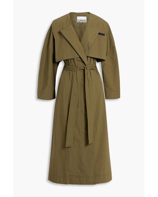 Ganni Green Belted Organic Cotton-blend Trench Coat