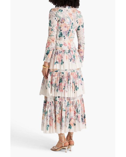 Zimmermann White Tiered Floral-Print Cotton Maxi Dress