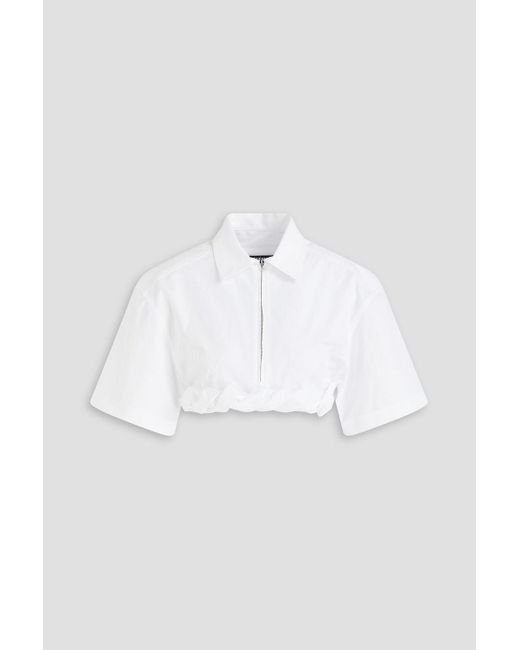 Jacquemus White La Chemise Silpa Cropped Twist-front Cotton-poplin Shirt
