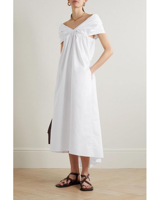 Adam Lippes White Off-the-shoulder Ruched Cotton-poplin Midi Dress