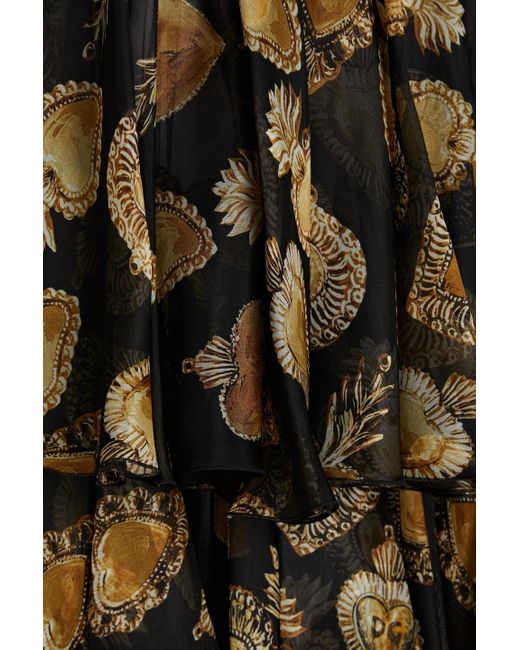 Dolce & Gabbana Black Cold-shoulder Printed Silk-blend Organza Mini Dress