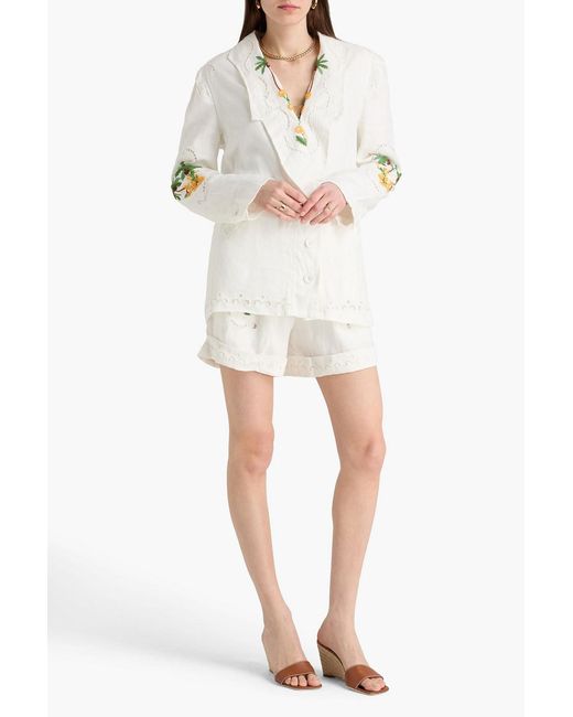 Farm Rio Natural Embellished Linen Blazer