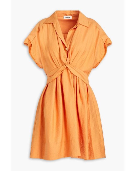 Sandro Orange Twist-front Twill Mini Shirt Dress