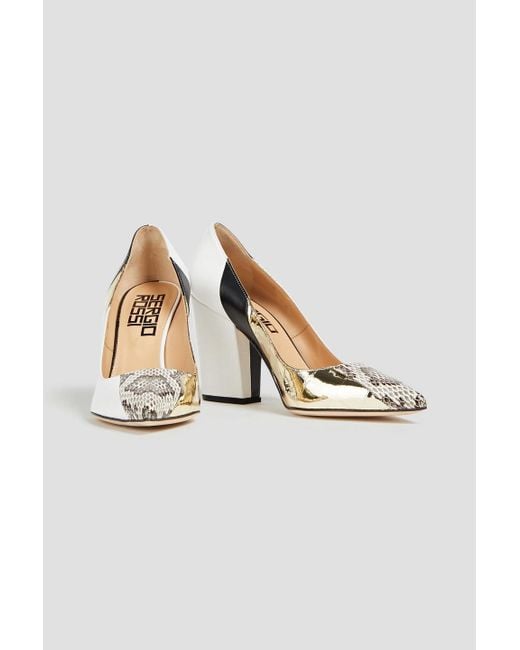 Sergio Rossi Metallic Elaphe, Smooth And Croc-effect Leather Pumps