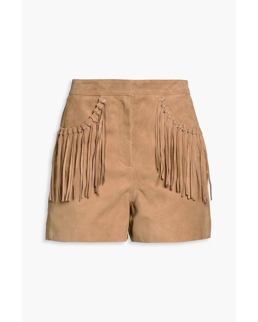 Maje Natural Fringed Suede Shorts