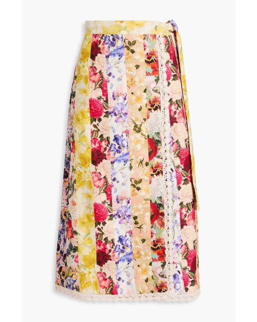 Zimmermann White Floral-print Linen Midi Skirt