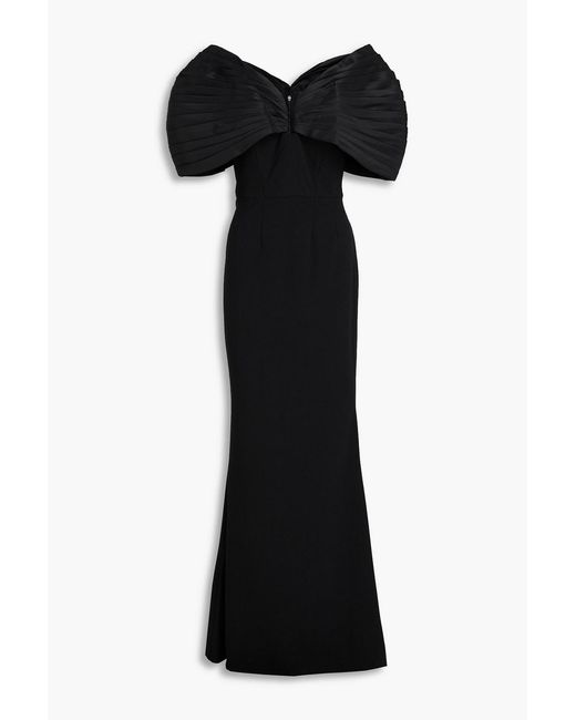 Zac Posen Black Flared Stretch-crepe And Taffeta Gown