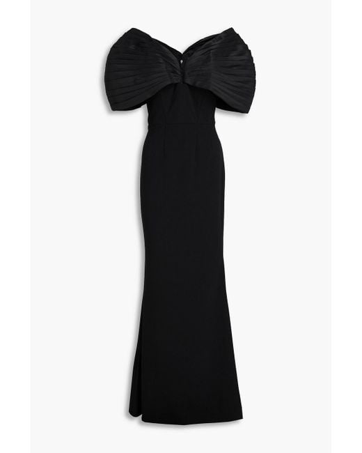 Zac Posen Black Flared Stretch-crepe And Taffeta Gown