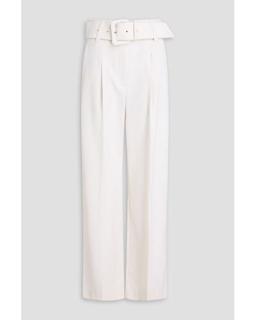 Brunello Cucinelli White Belted Pleated Wool Straight-Leg Pants