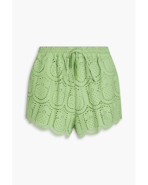 Farm Rio Green Broderie Anglaise Cotton Shorts