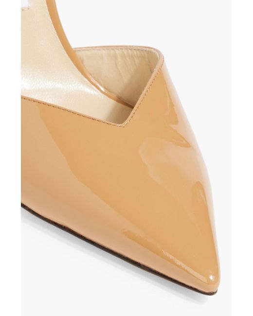 Jimmy Choo Brown Saeda 100 Crystal-Embellished Patent-Leather Pumps
