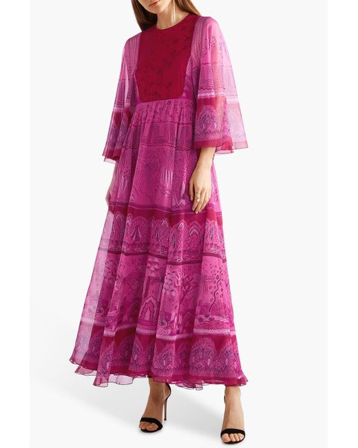 Valentino Garavani Purple Printed Silk-chiffon Maxi Dress