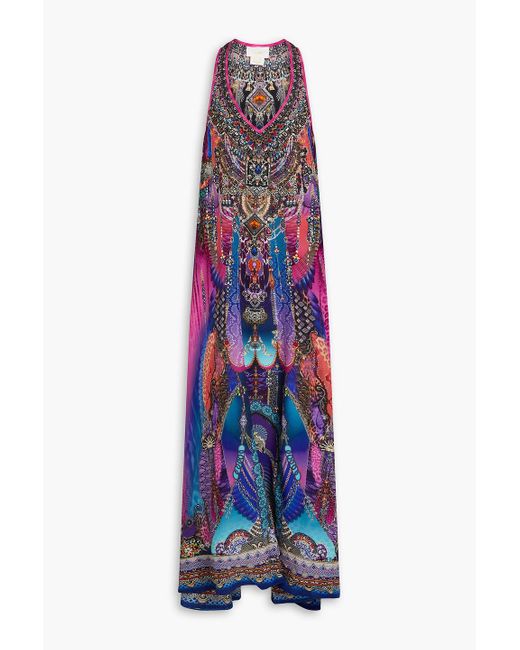 Camilla White Crystal-embellished Printed Silk Crepe De Chine Maxi Dress