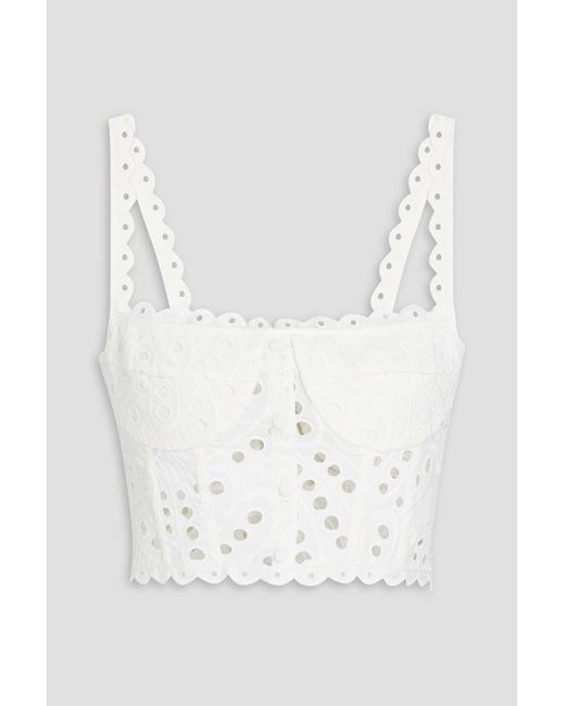 Charo Ruiz White Tessa Cropped Broderie Anglaise Cotton-blend Bustier Top