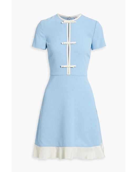 RED Valentino Blue Bow-embellished Two-tone Crepe Mini Dress