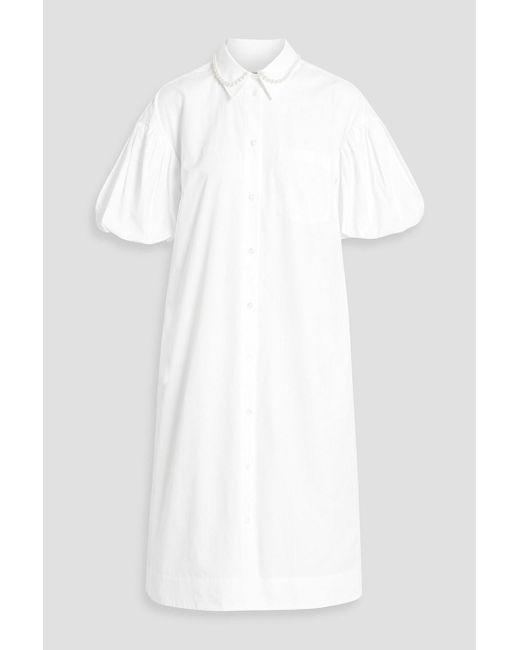 Simone Rocha White Faux Pearl-embellished Cotton-poplin Shirt Dress