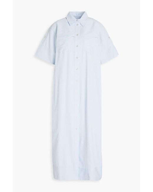 REMAIN Birger Christensen White Pinstriped Cotton-blend Poplin Midi Shirt Dress