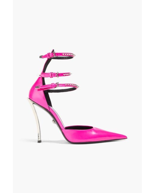 Versace Pink Pinpoint Spiked Neon Leather Pumps