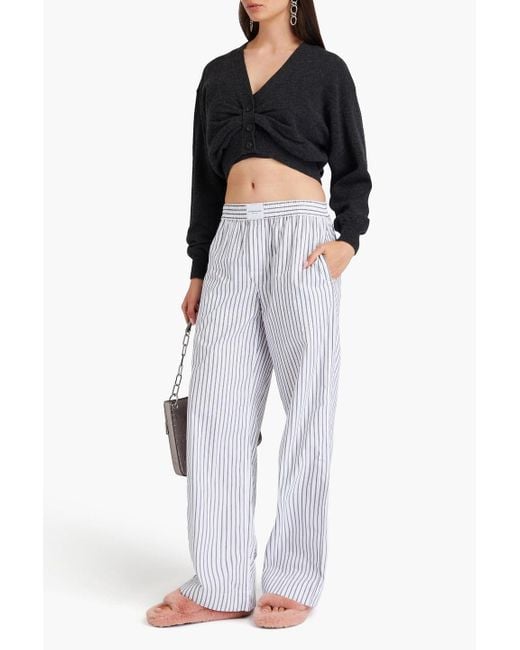 T By Alexander Wang White Boxer Striped Cotton-poplin Wide-leg Pants