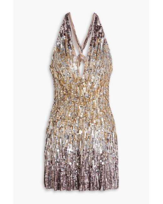 Jenny Packham Multicolor Brilliance Embellished Jersey Mini Dress