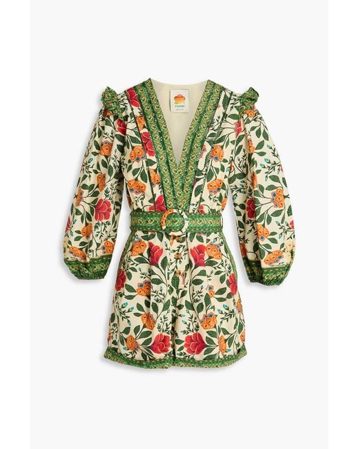 Farm Rio Natural Ruffled Floral-print Cotton Playsuit